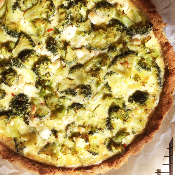 Broccoli, feta & almond quiche